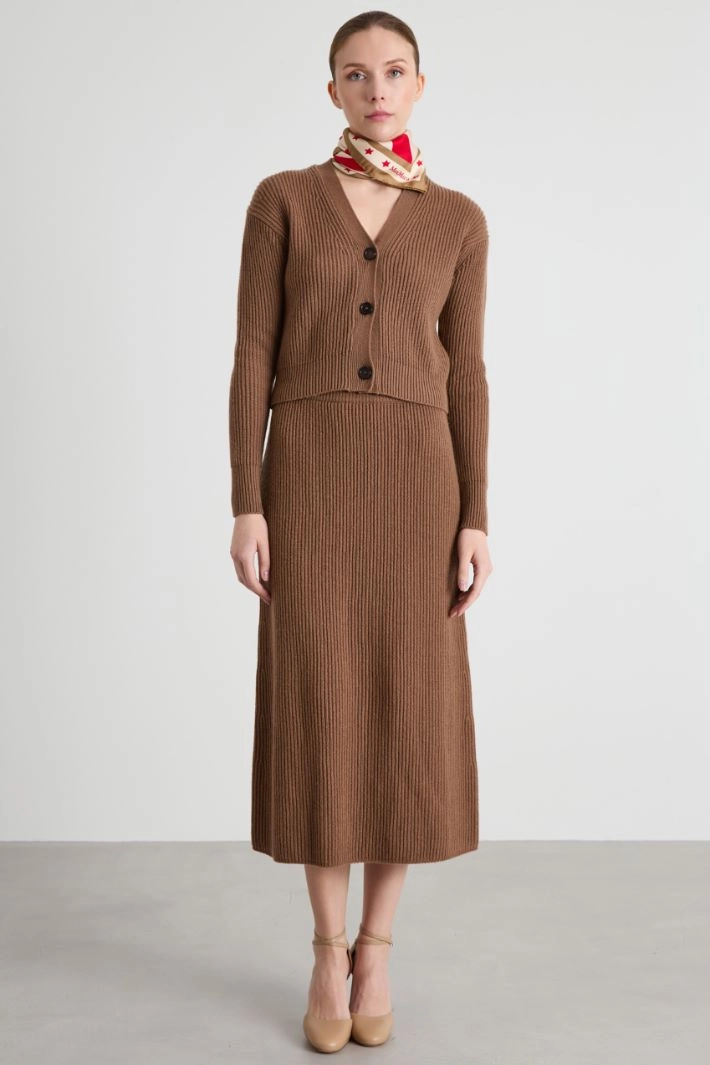 Rib-knit skirt - BROWN