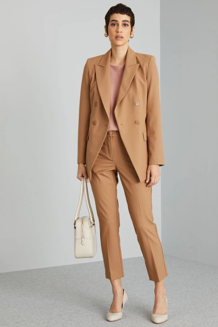 Double-breasted canvas blazer - BISCUIT