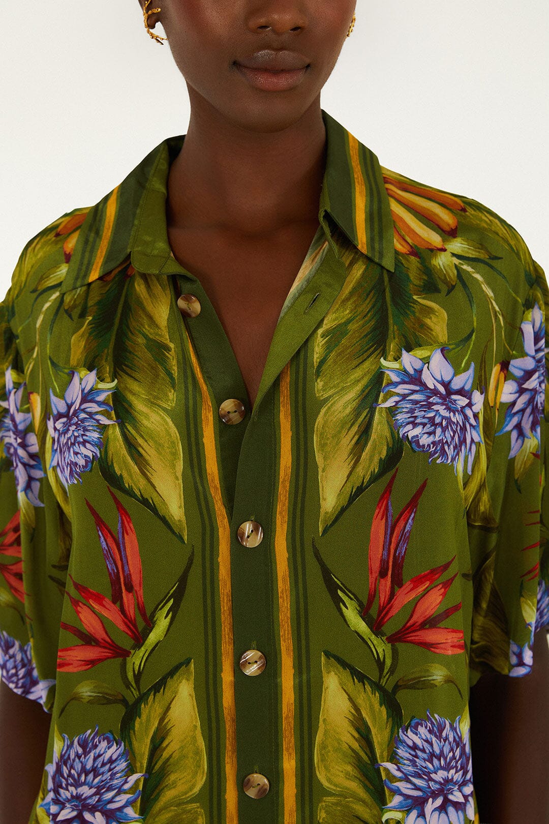 Green Tropical Scarf Short Sleeve Shirt