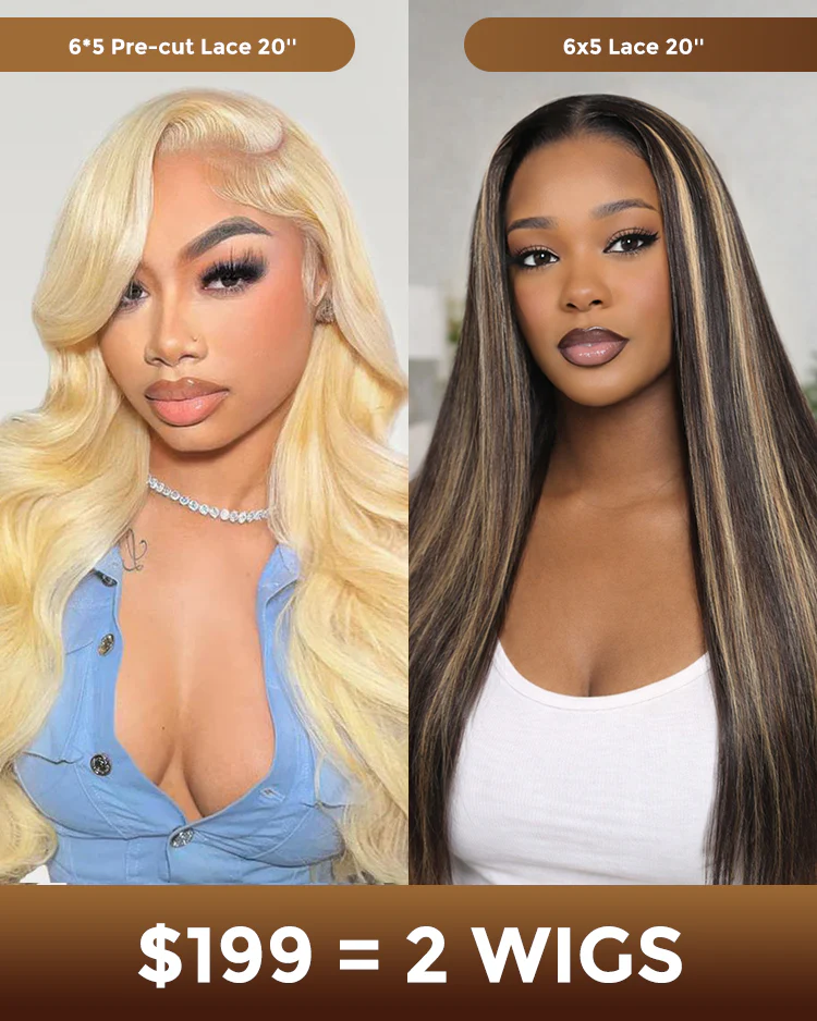 $300 = 2 WIGS | 20inch 6x5 Glueless Body Wave 613 Blonde Plus 20inch 6x5 Glueless Straight Balayage Highlights