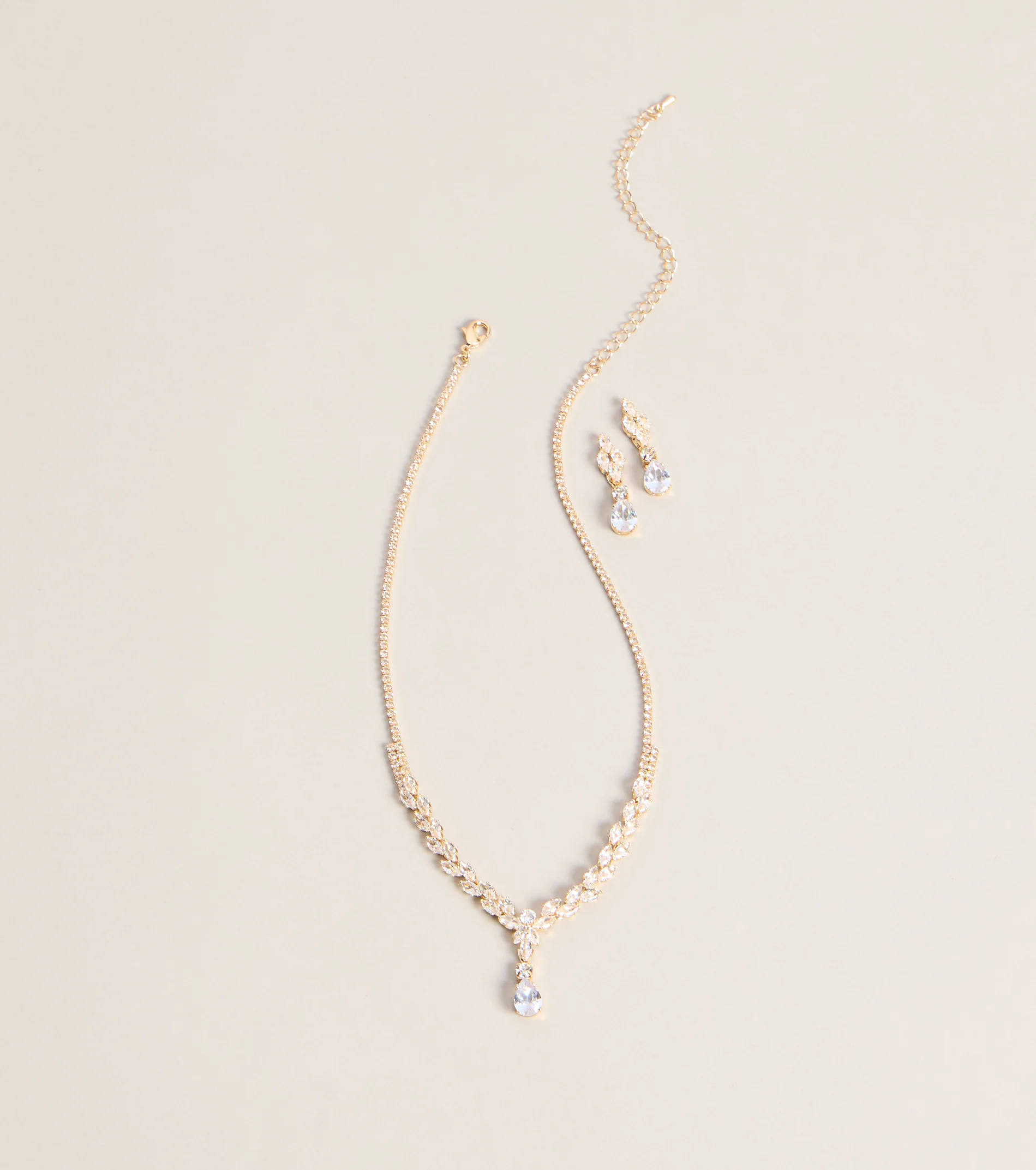 Catch The Light Rhinestone Necklace And Earrings Set