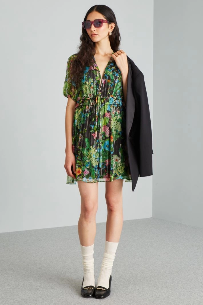 Lurex-crepon mini dress - GREEN PINK