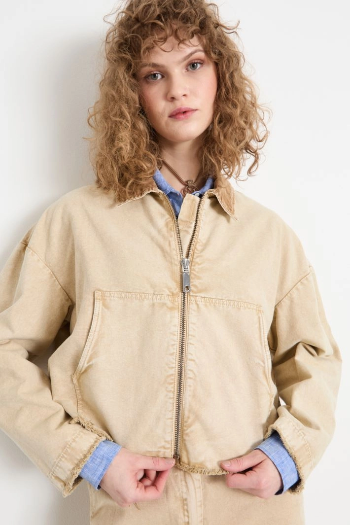 Canvas jacket with oversized pockets - BEIGE