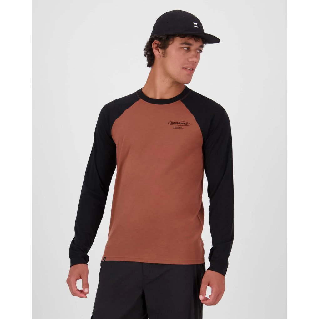 Mons Royale Icon Merino Raglan Long Sleeve Men - cinnamon / black
