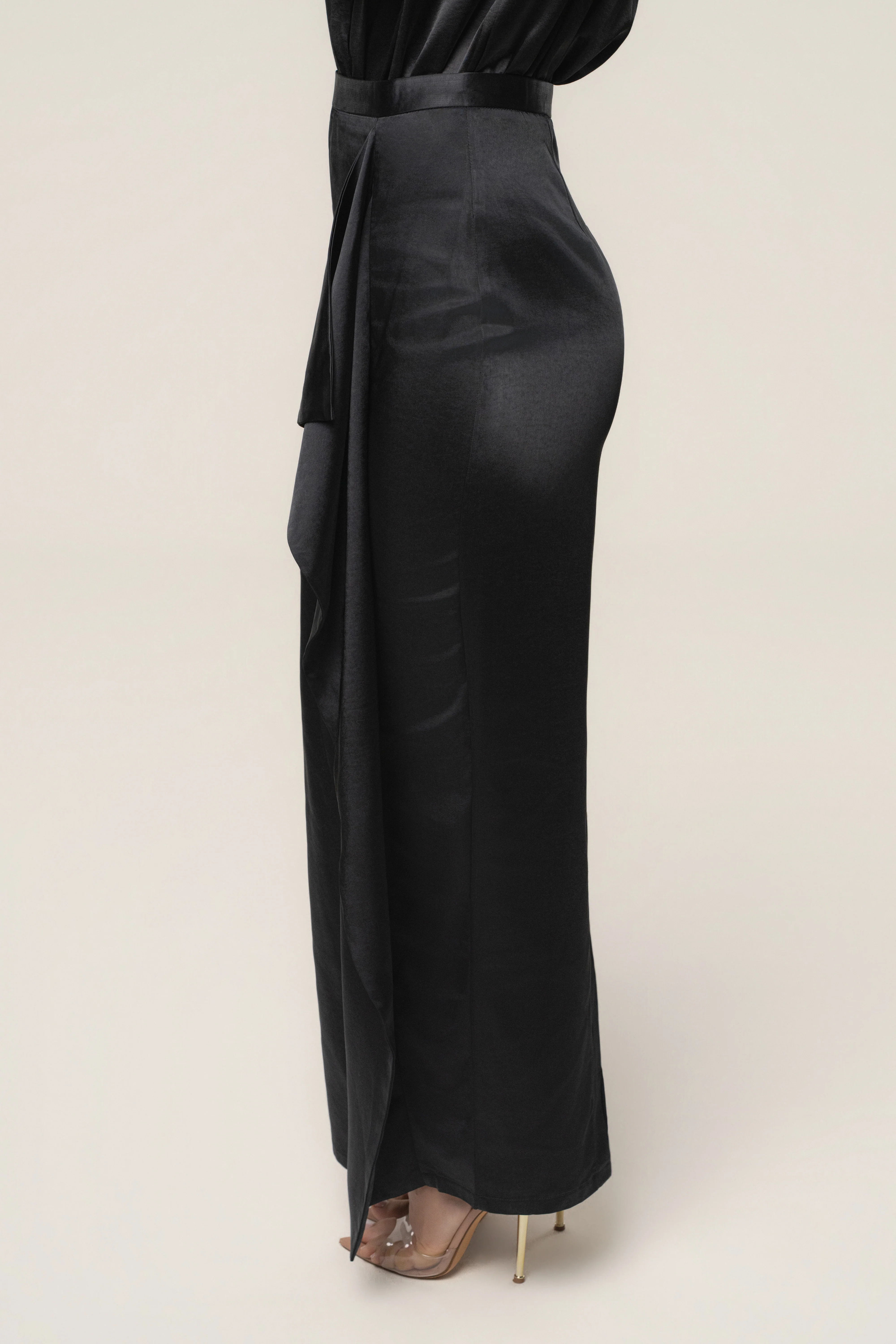 Black Midnight Mirage Satin Skirt