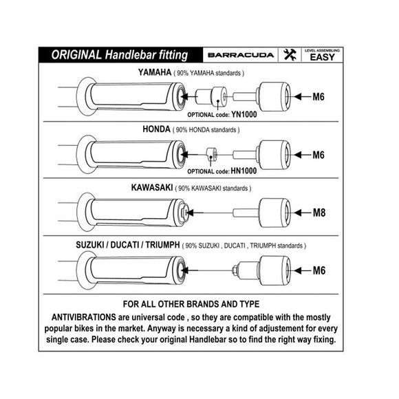 Adaptateur Guidon Barracuda POUR GUIDON ORIGINE YAMAHARef : BAR0226 / YN1000