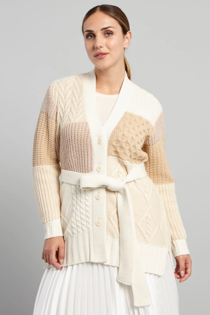 Textured knit cardigan - WHITE BEIGE
