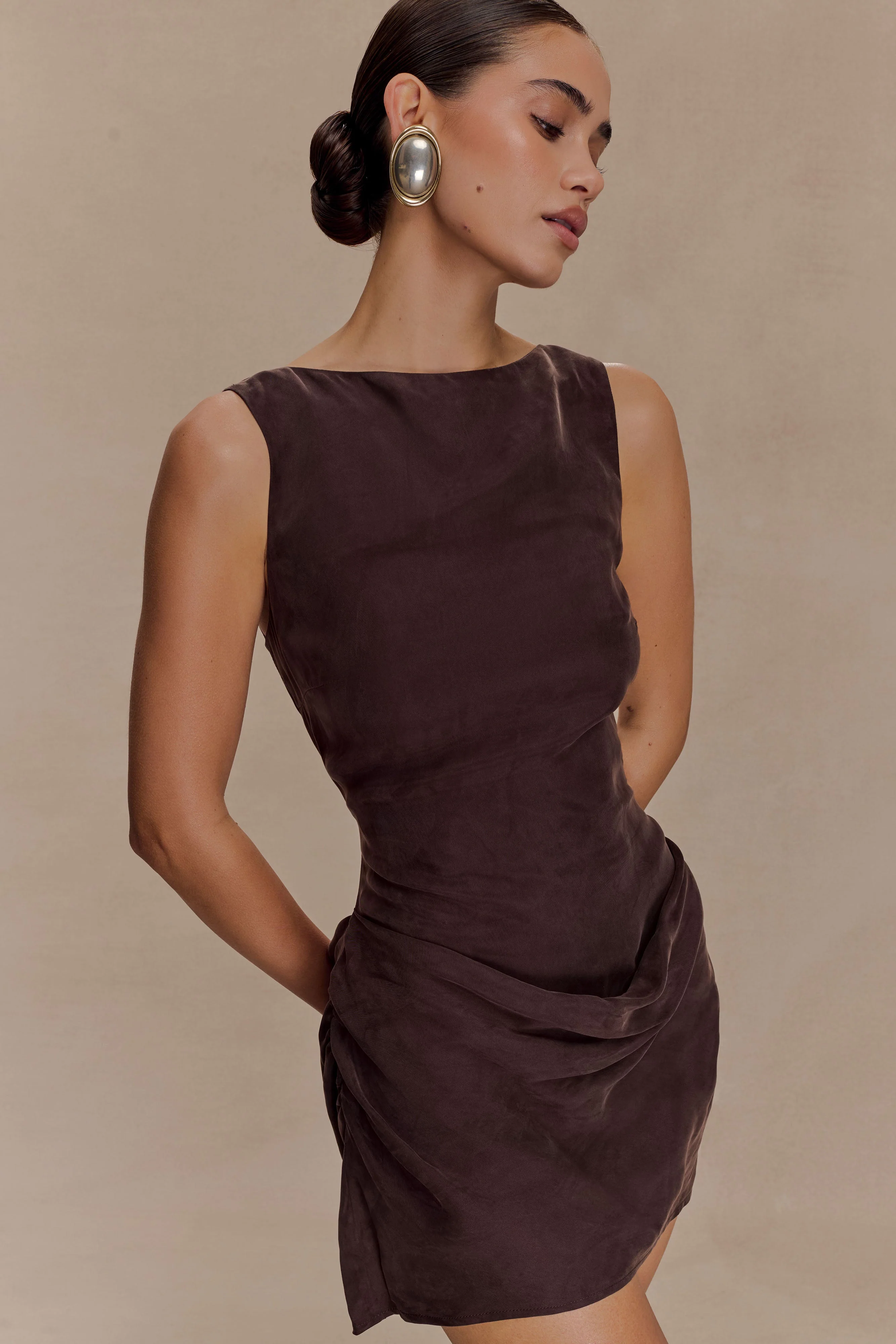 Bexley Draped Mini Dress - Dark Chocolate