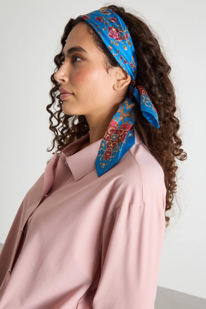 Printed silk scarf - BLUE
