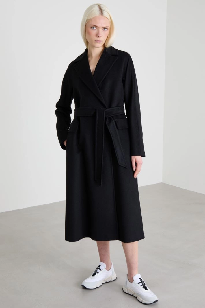 Belted wool coat - BLACK