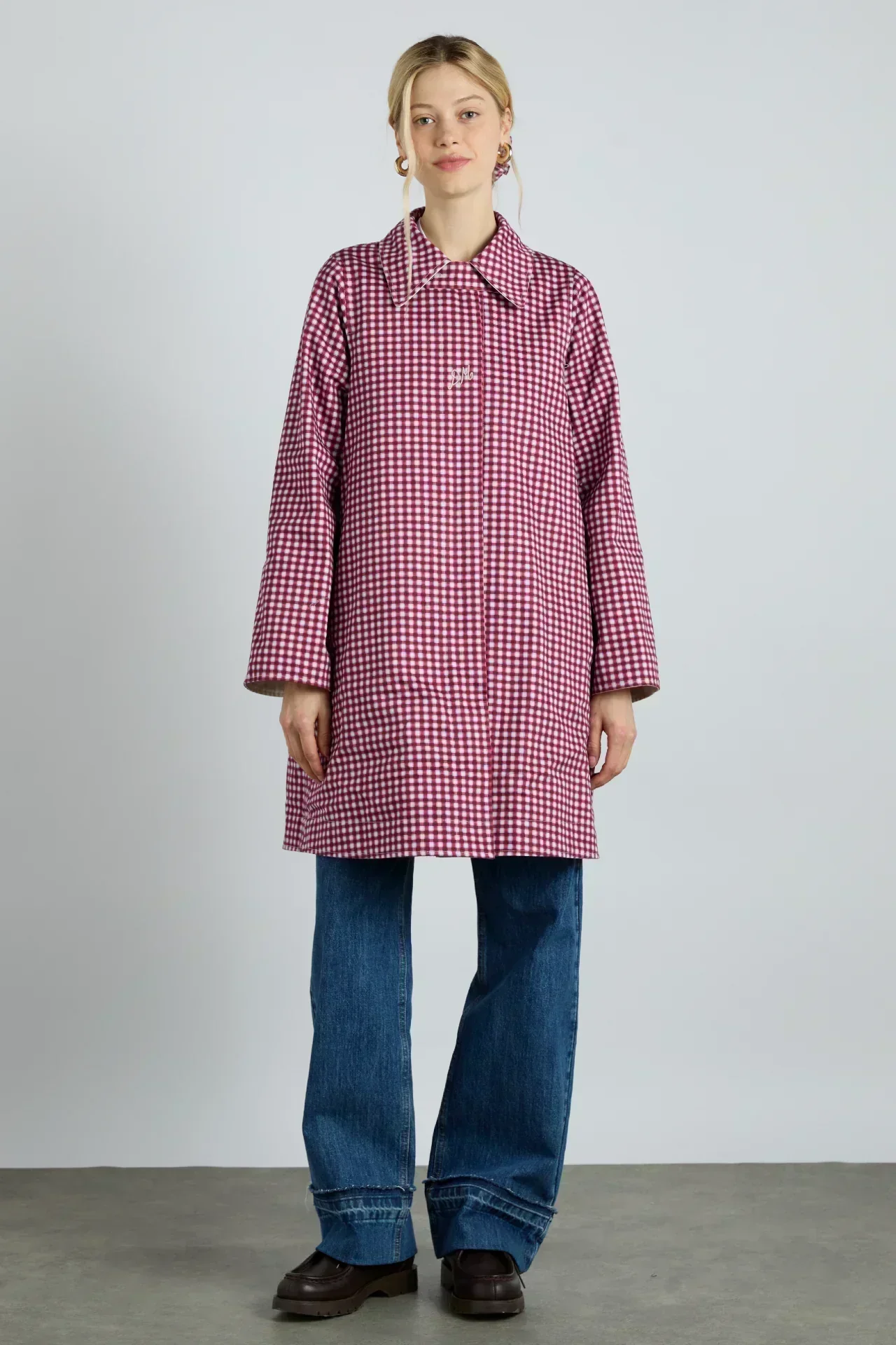Mercedes Bow Reversible Trench - Gingham & Ecru