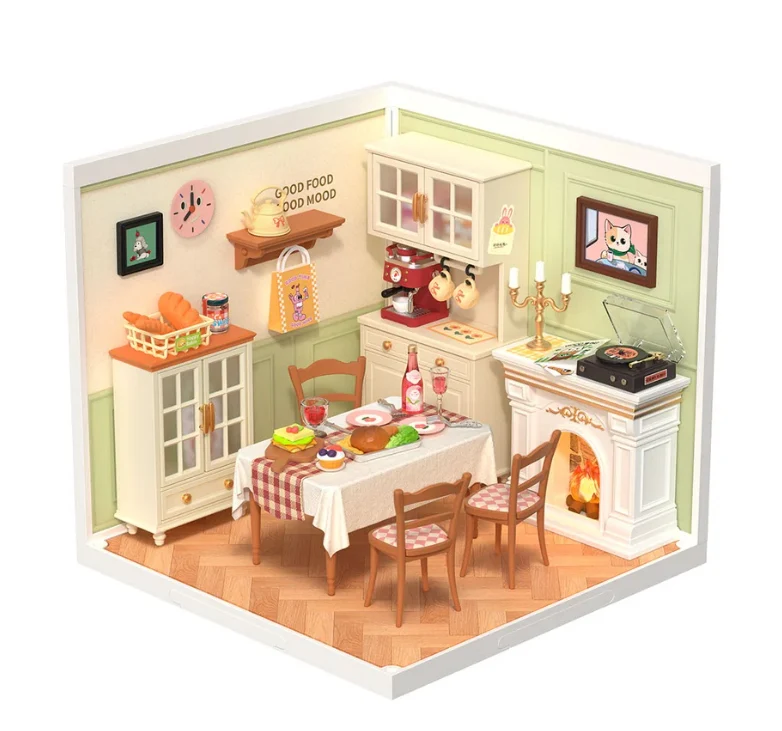 Warm Dining Room Plastic DIY Miniature House Robotime W015B
