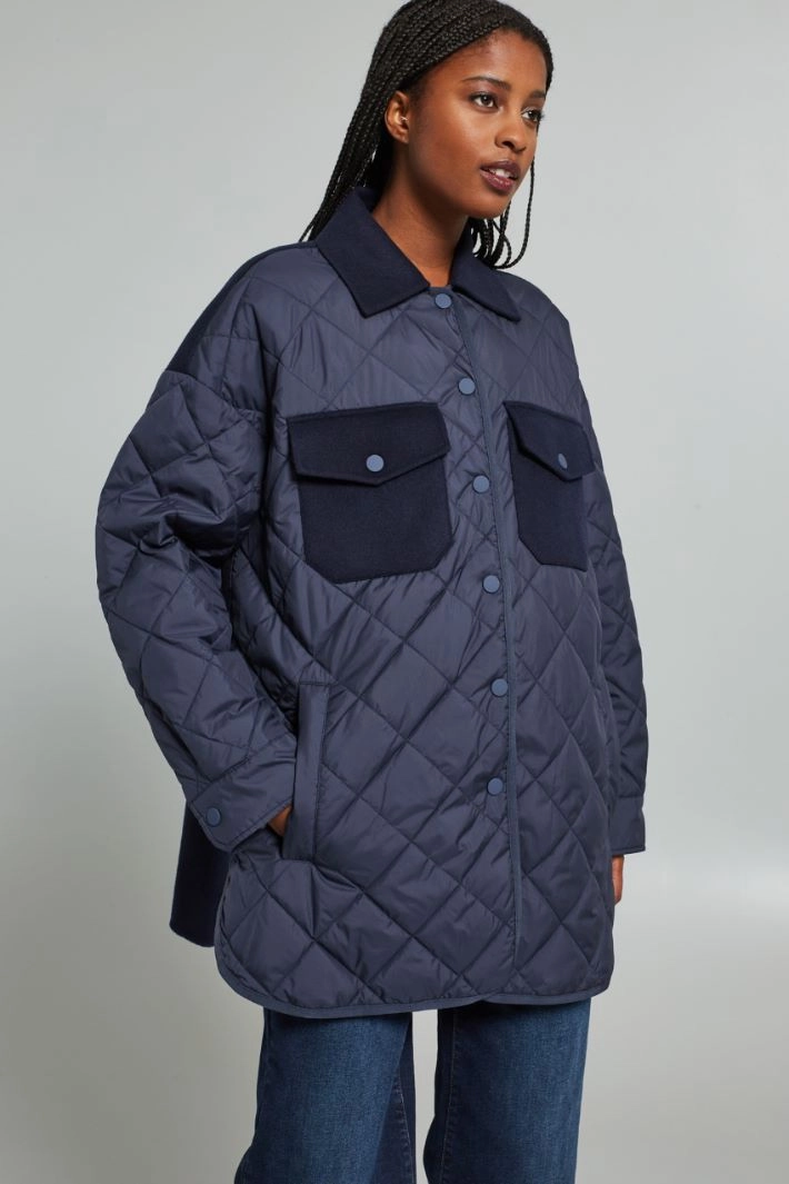 Quilted jacket with cloth details - BLUE