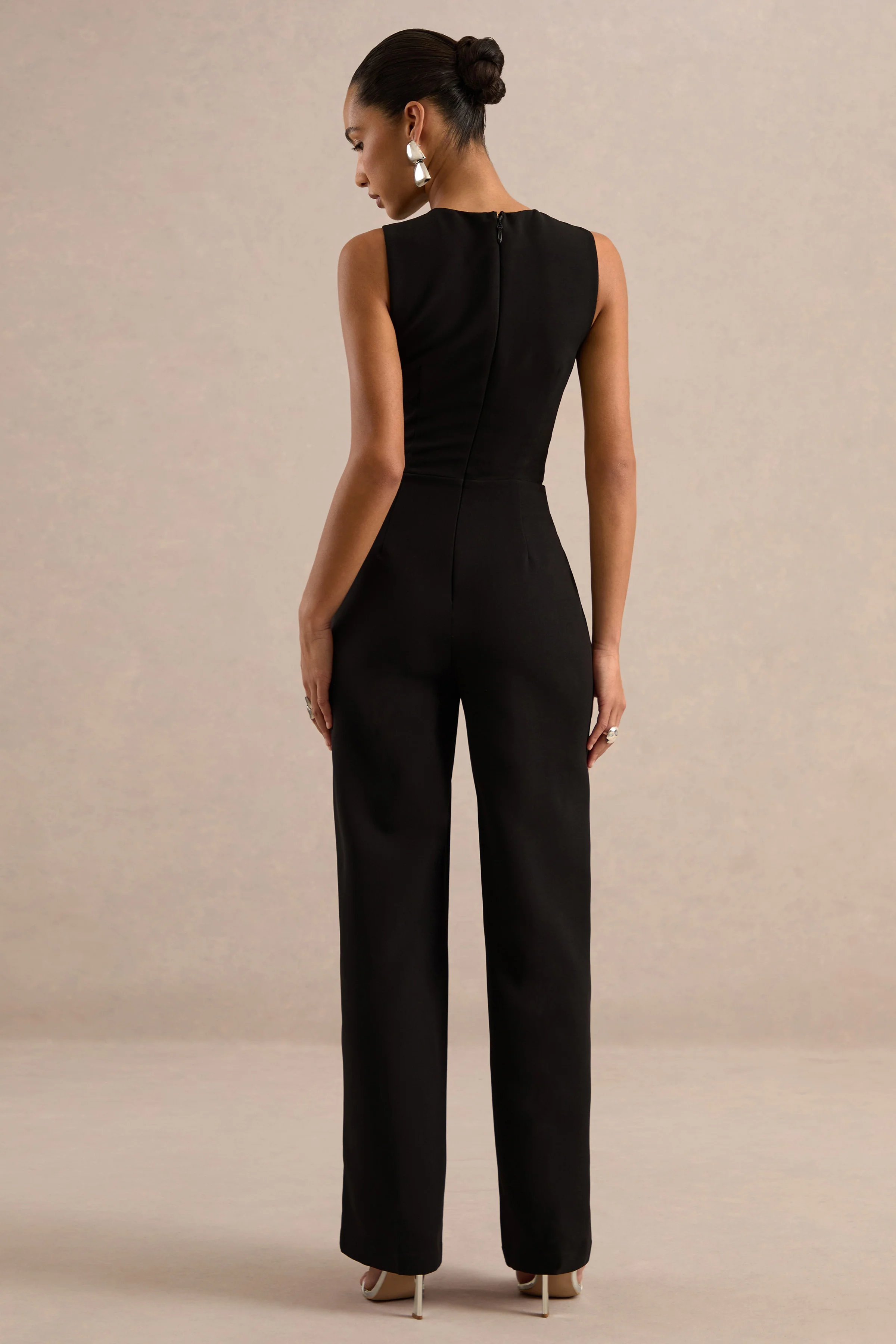 Orlanda | Black Round Neck Jumpsuit With Tailoring