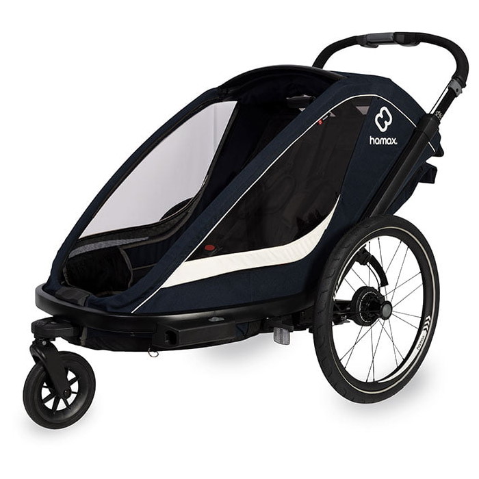 Hamax Breeze Bike Trailer for 2 Kids - Incl. Drawbar and Stroller Wheel - black
