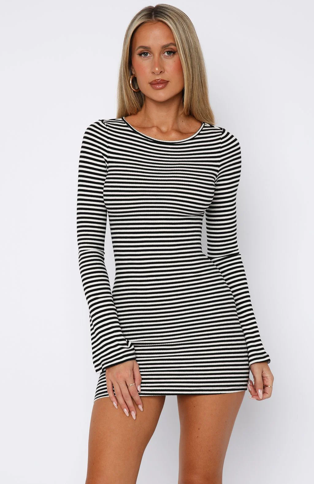 Lost Files Long Sleeve Mini Dress Black/White Stripe