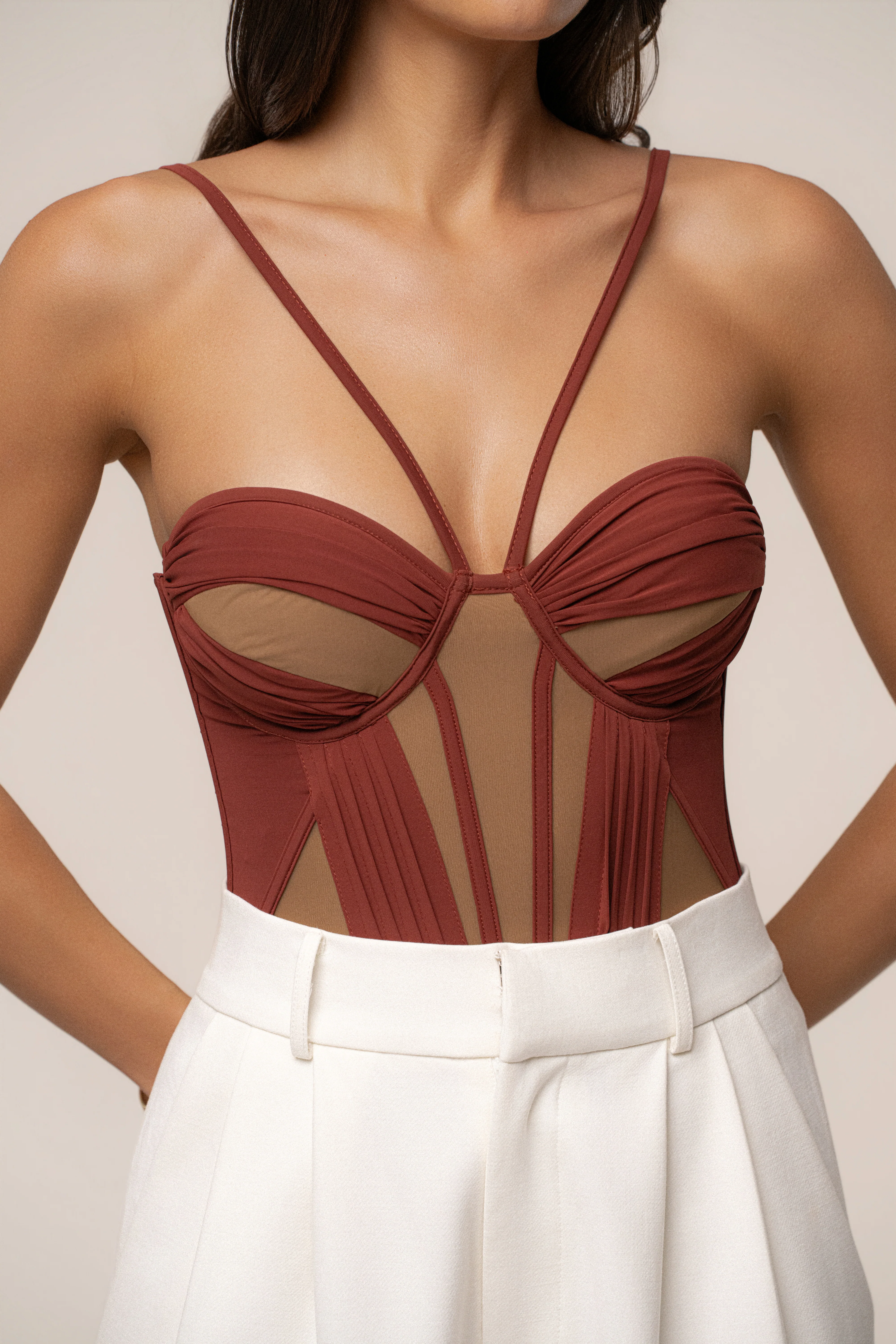 Maroon Illusion Contrast Bodysuit