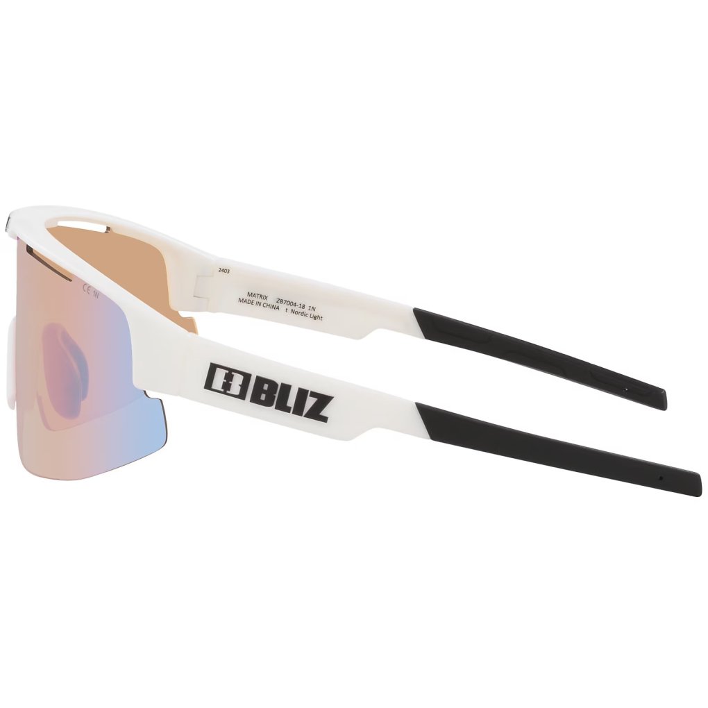 Bliz Matrix Glasses - Matte White - Coral Orange Blue Mirror