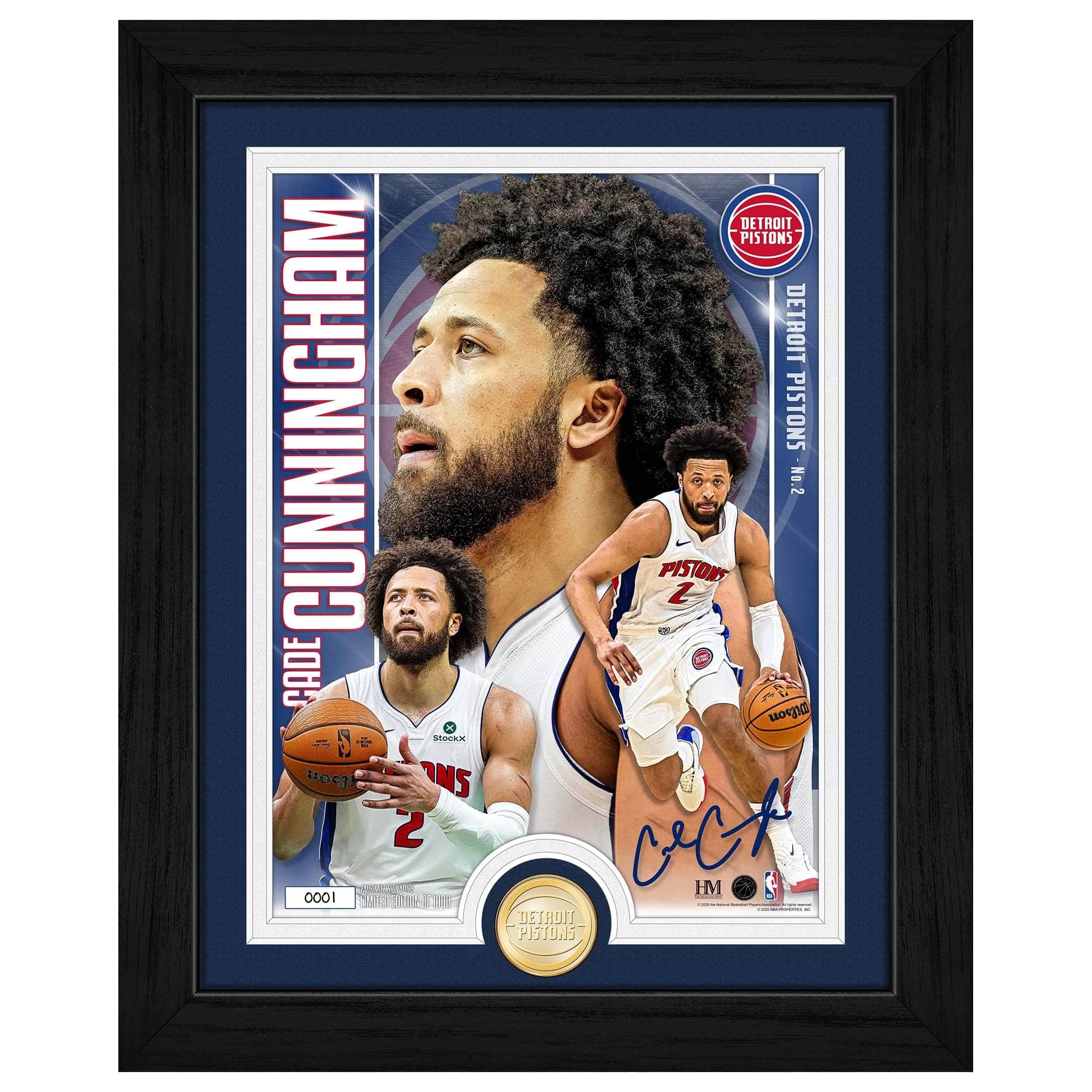 Cade Cunningham Detroit Pistons Artist Proof Bronze Coin NBA Photo Frame