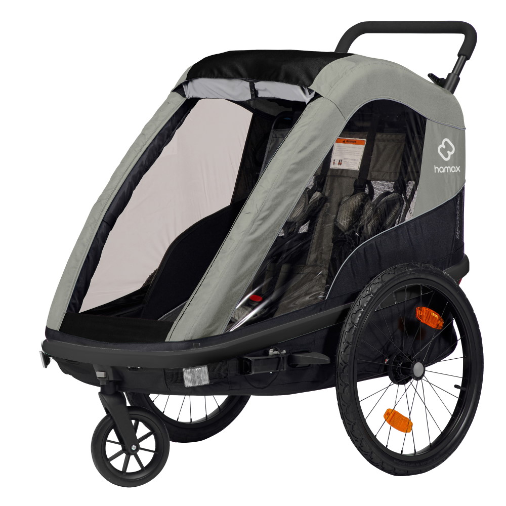 Hamax Avenida Bike Trailer for 2 Kids - Incl. Drawbar and Stroller Wheel - Olive Green