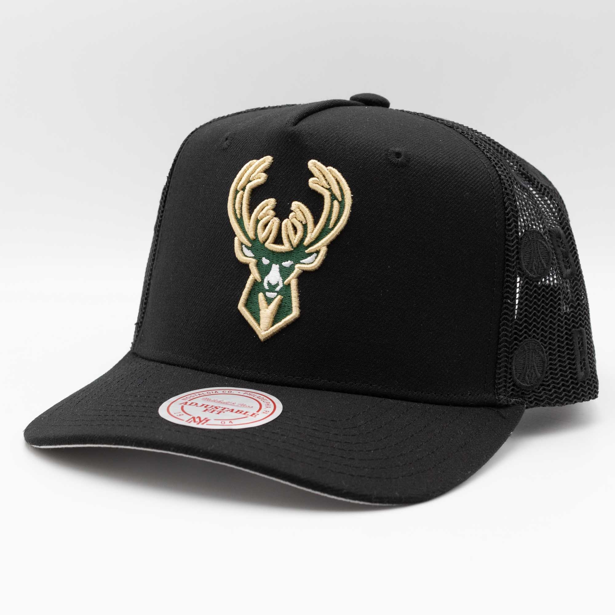 Milwaukee Bucks Mitchell & Ness Monogram NBA Trucker Cap Black