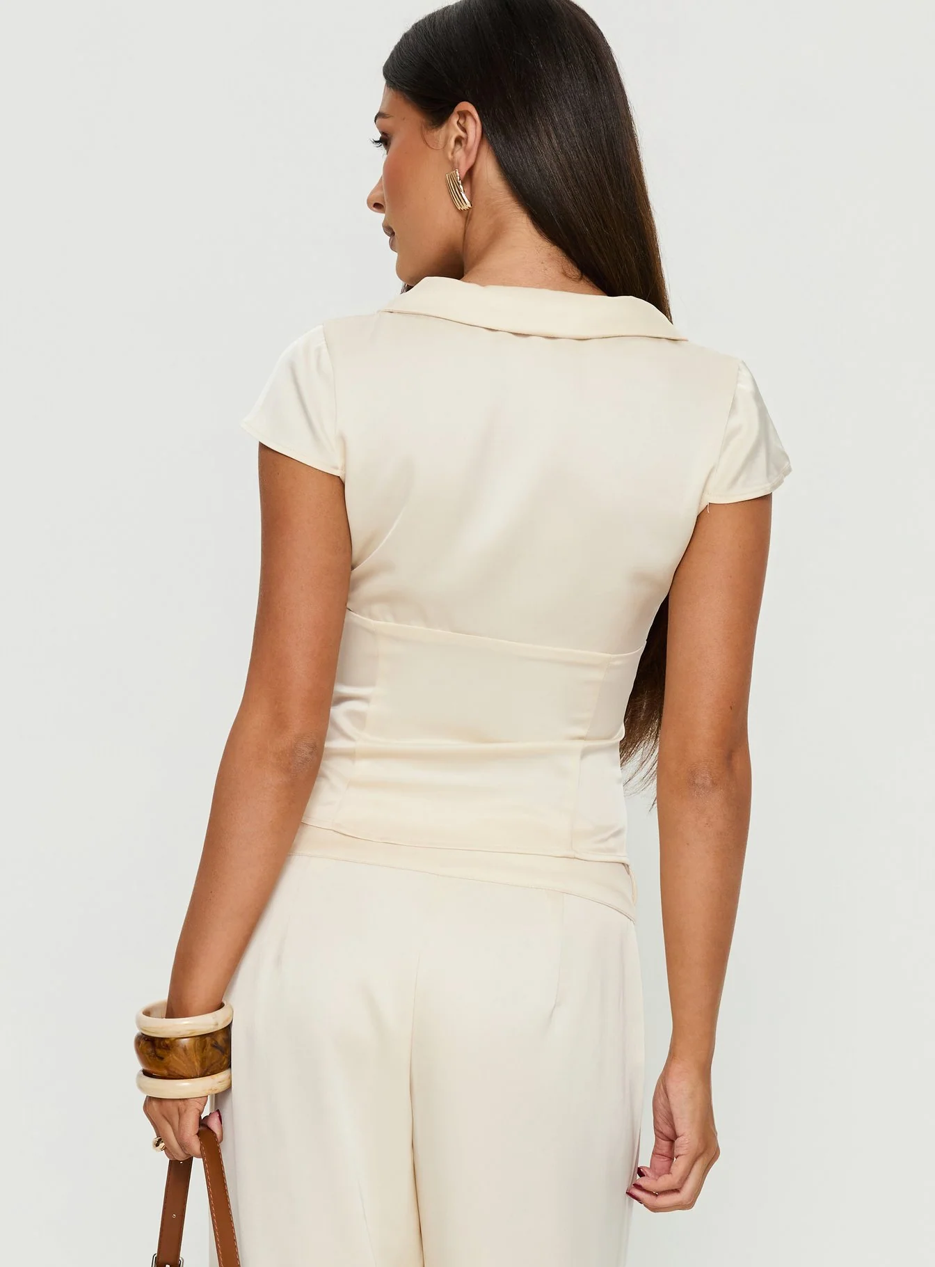 Aubrette Satin Collar Top Cream
