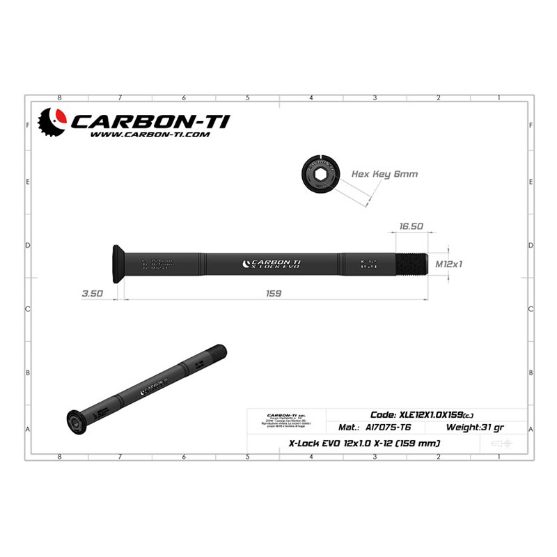 Carbon-Ti X-Lock EVO Thru Axle - 12x142mm - X-12 - M12x1.0mm - Length 159mm - black