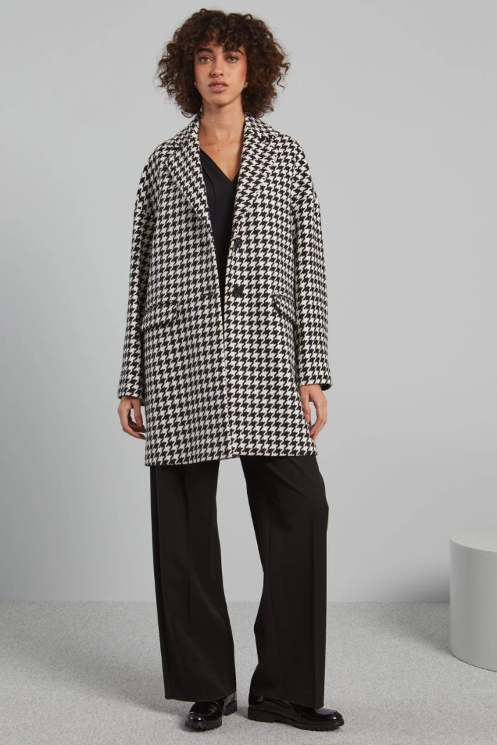 Oversized houndstooth coat - BLACK WHITE