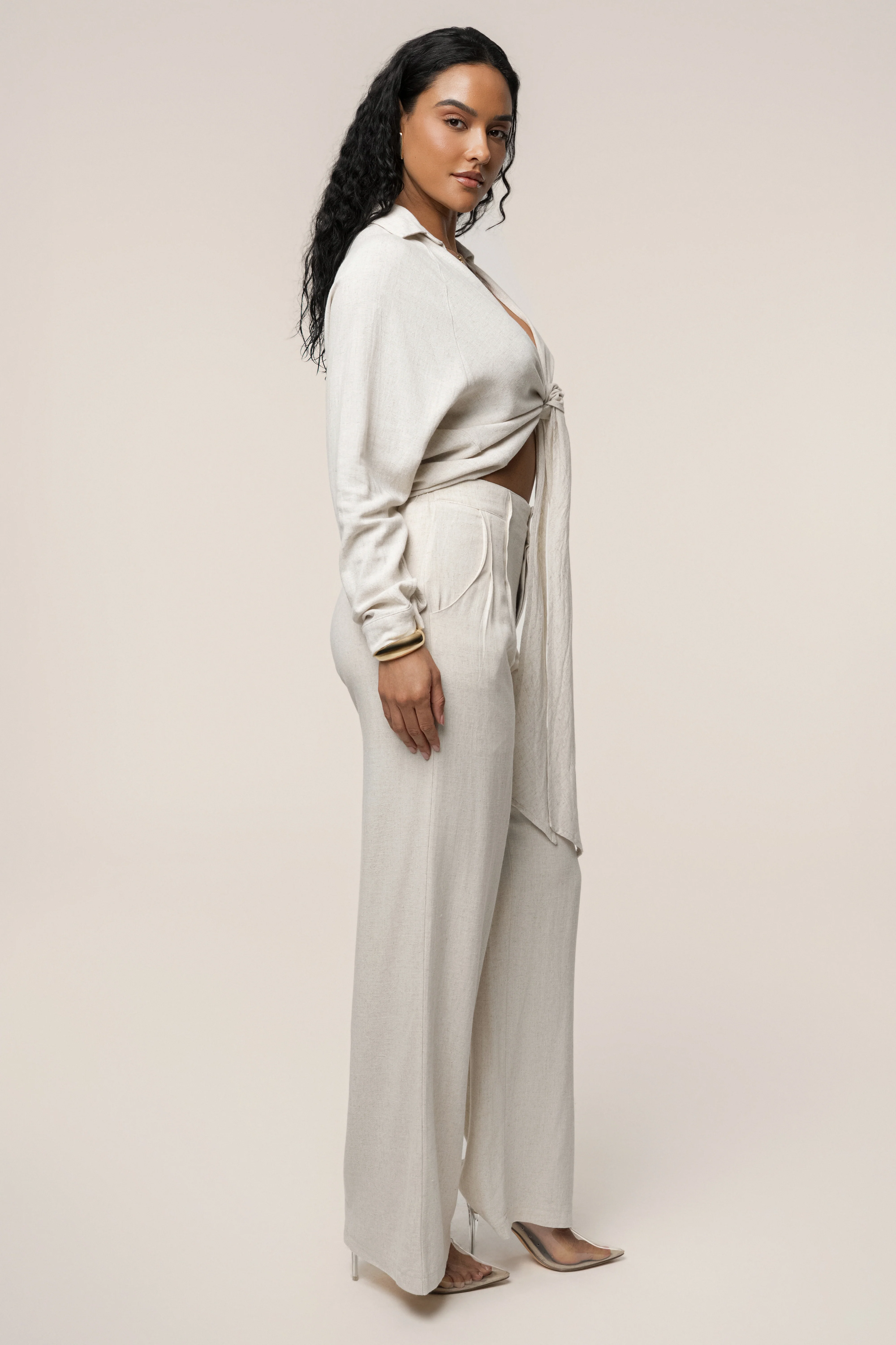 Beige Thea Linen Pants