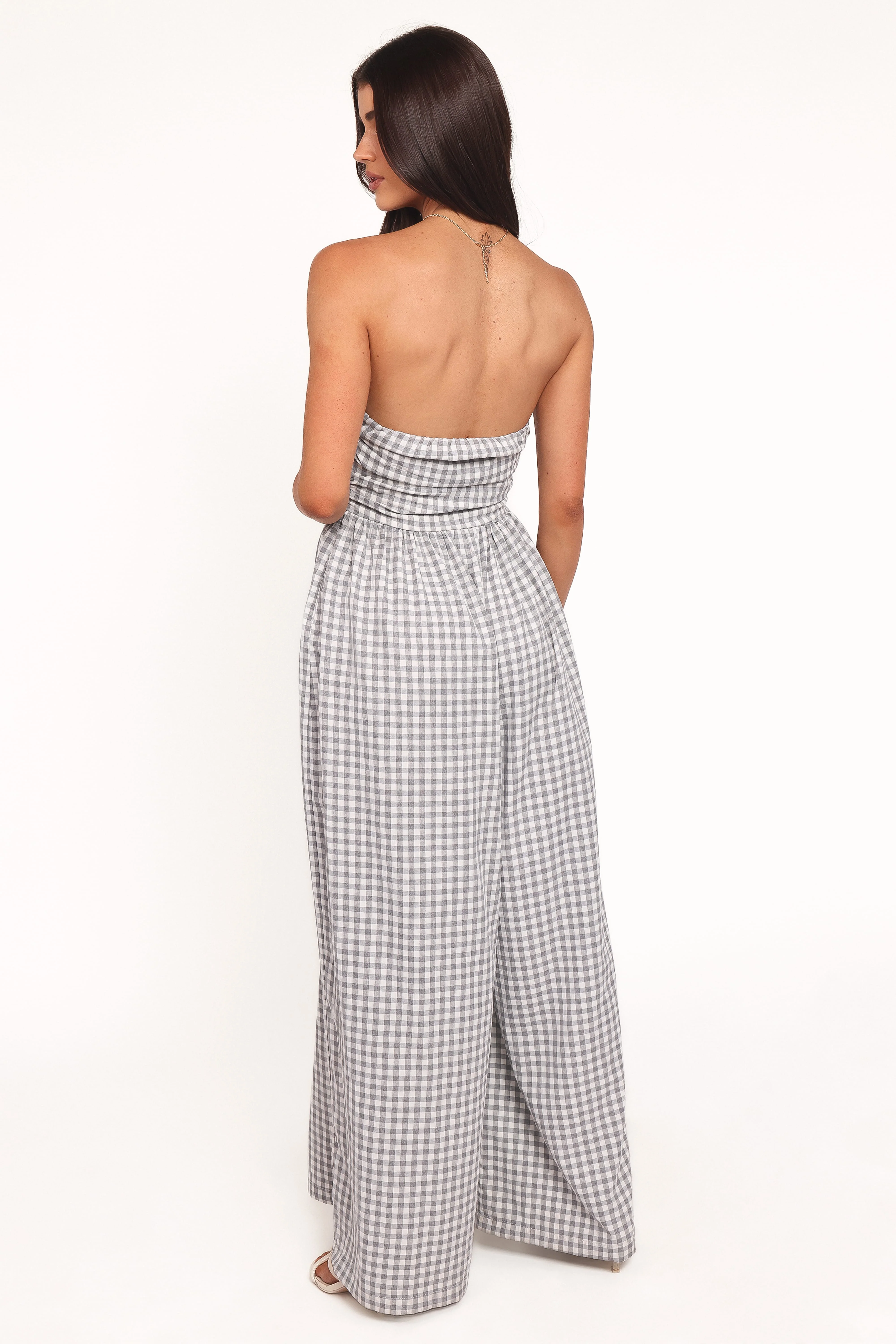 Paige Strapless Jumpsuit - Black White Gingham