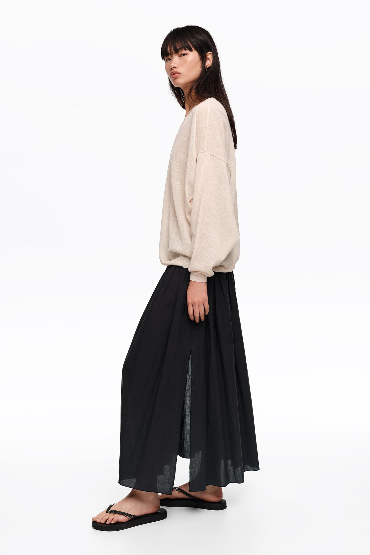 Black A-line maxi slit skirt