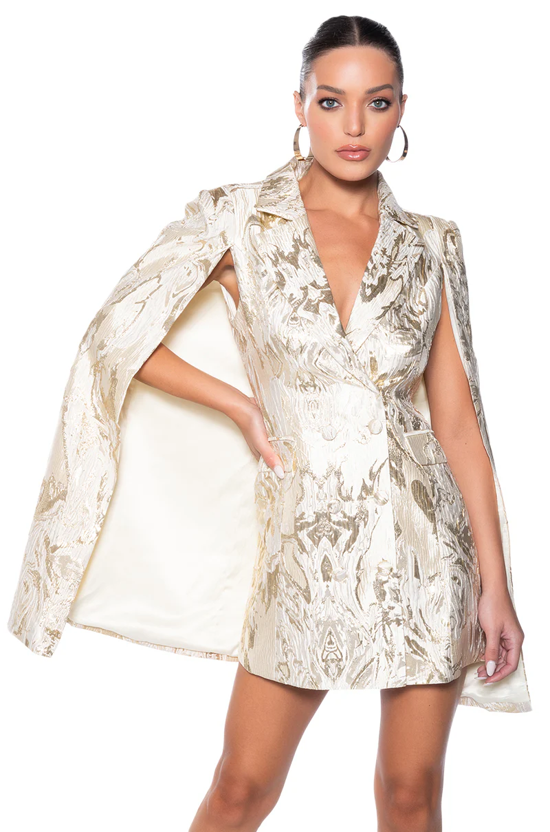 Imani Brocade Cape Sleeve Blazer Dress