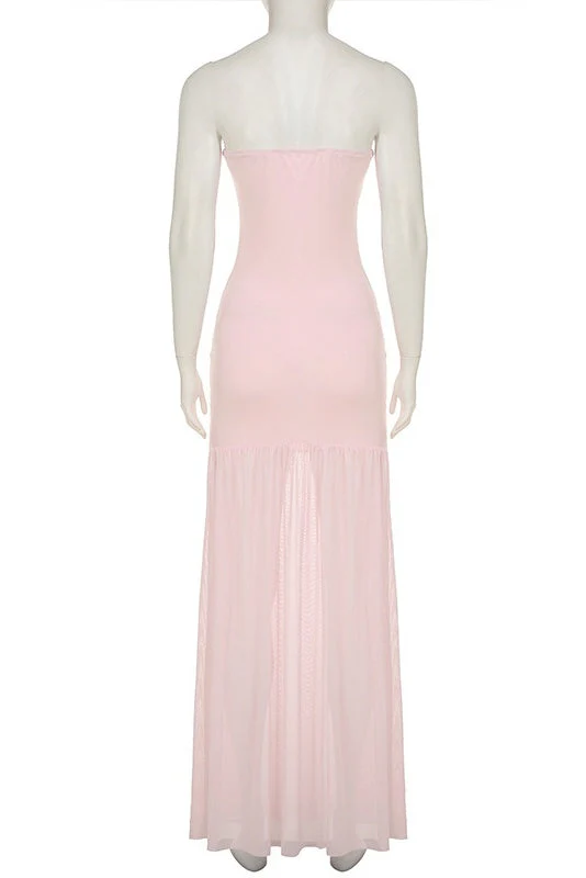 Strapless Pink Sheer Long Dress