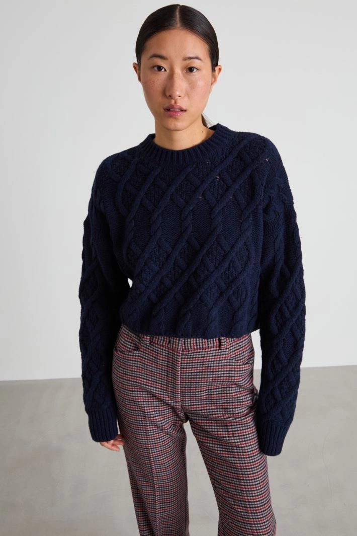 Cable-knit wool sweater - BLUE