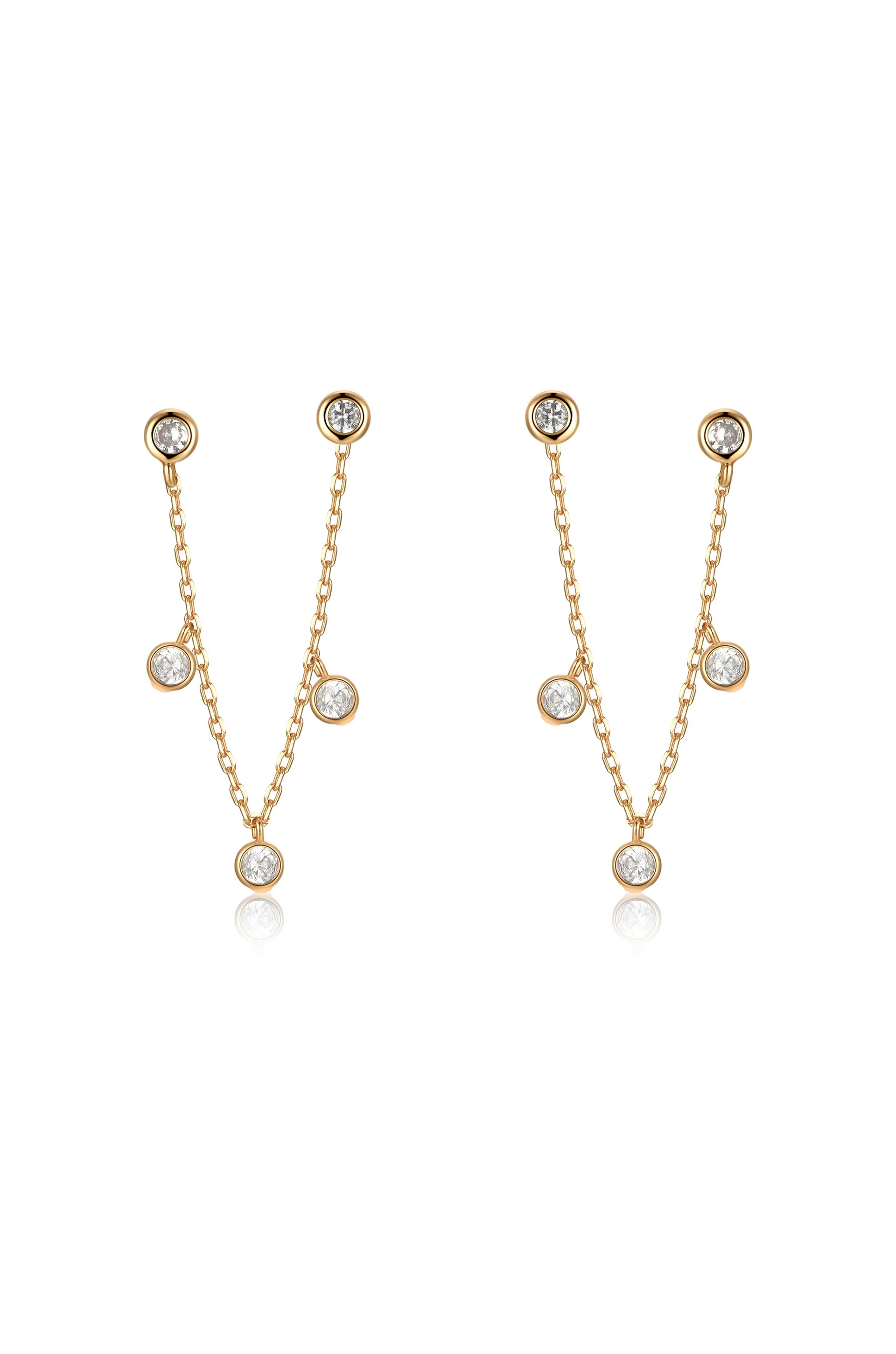 Double Piercing Multi-Crystal Dangle Earrings