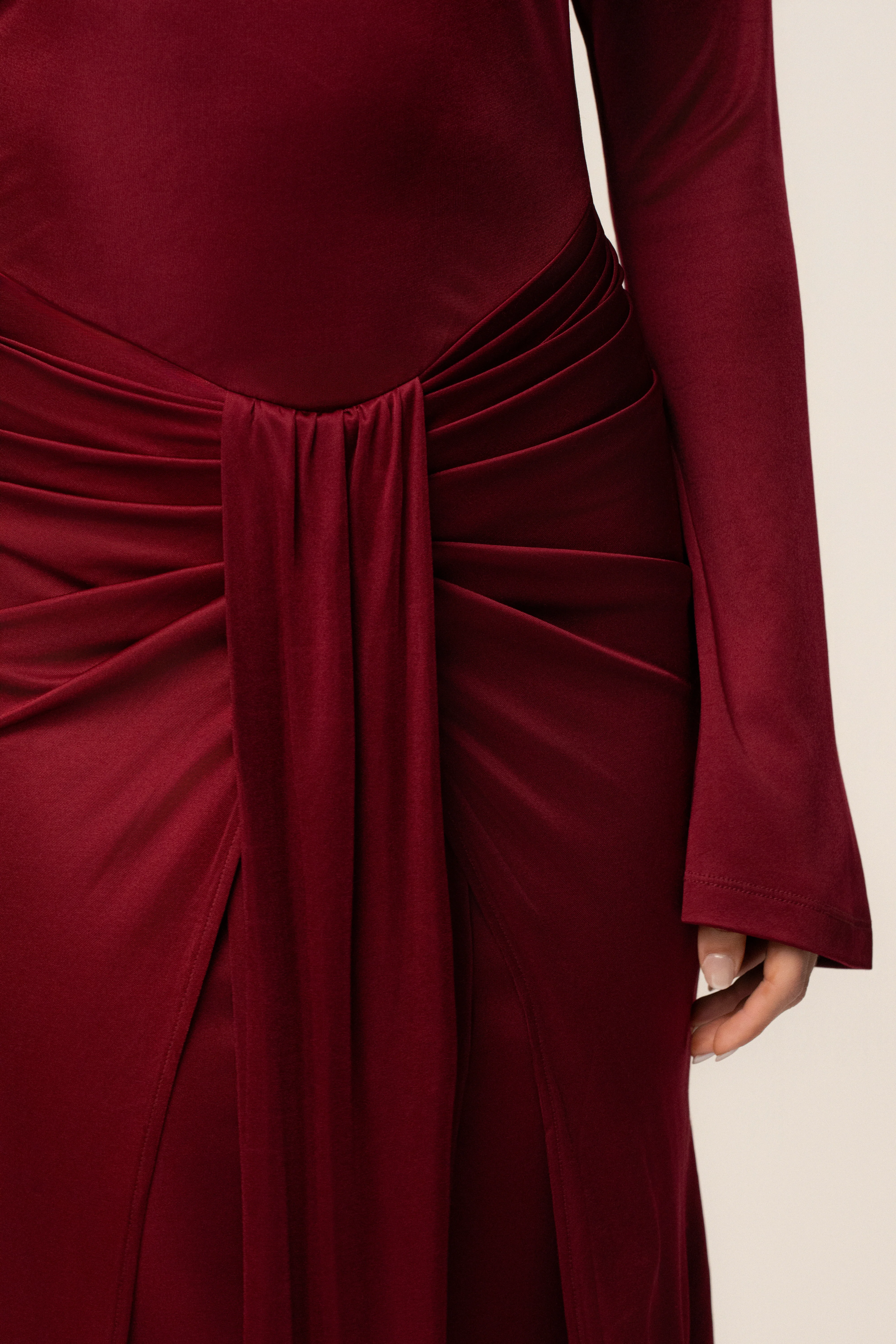 Burgundy Draped Perfection Maxi Dress