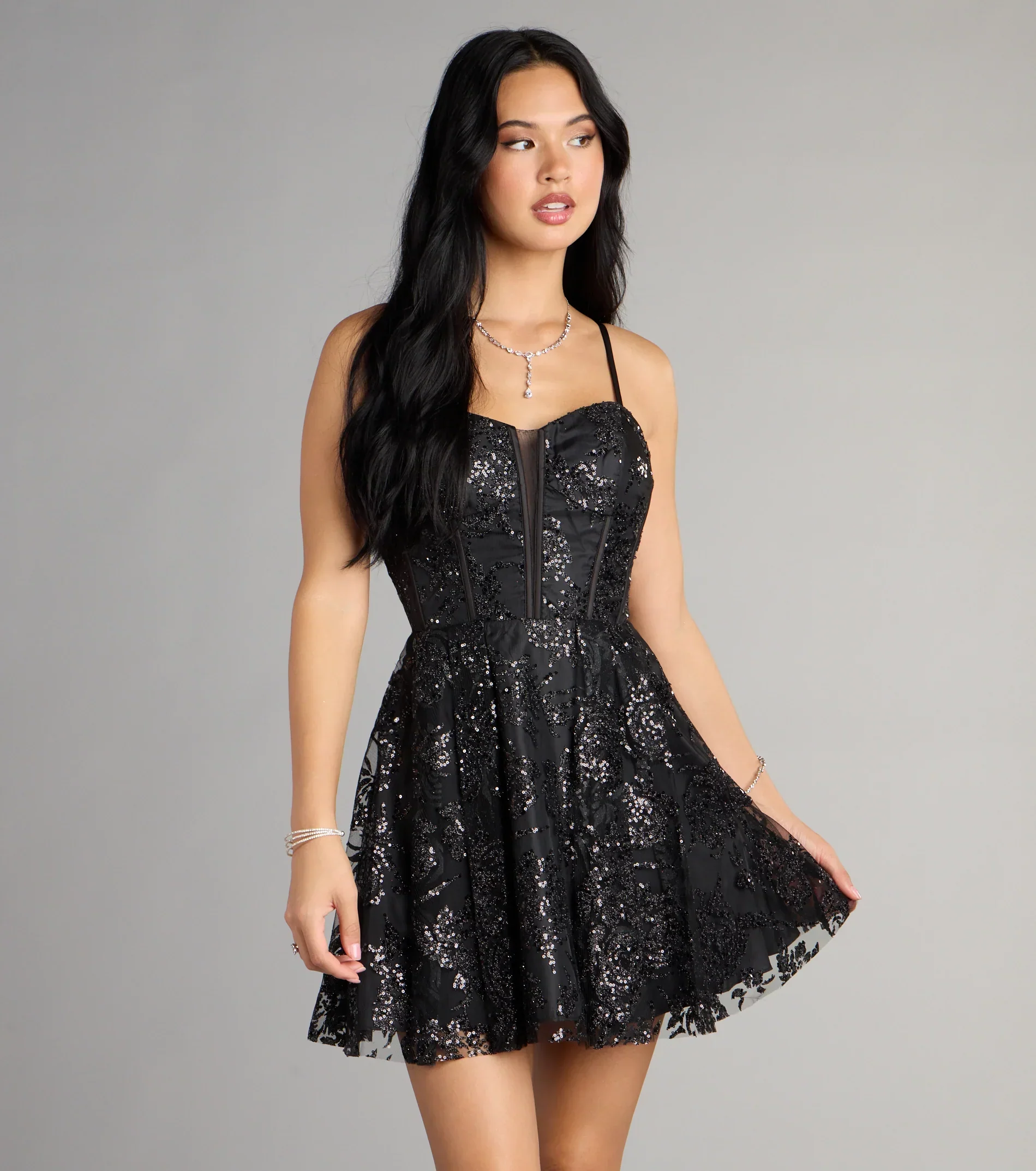Korrie Glitter Mesh Dress With Pockets