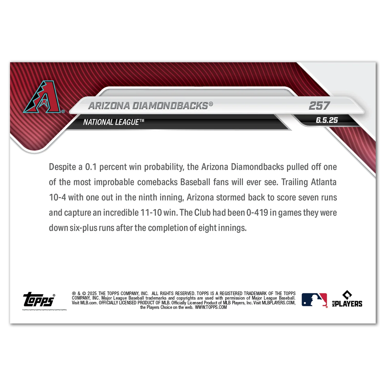 Arizona Diamondbacks - 2025 MLB Topps NOW® - Card 257