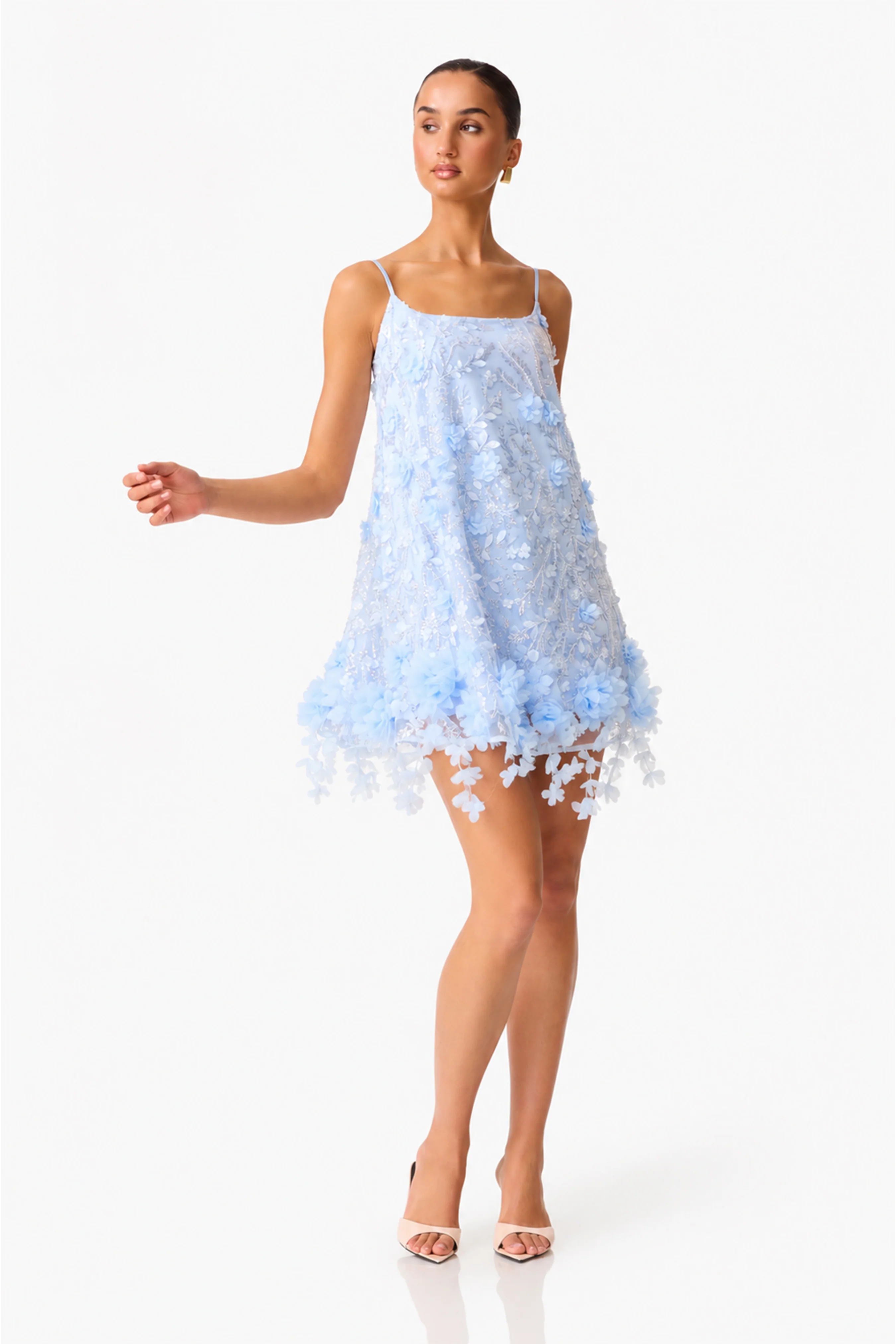 Rina Embellished Shift Mini Dress in Blue