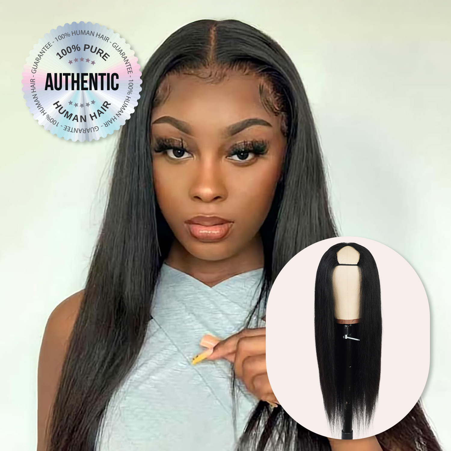 Diva Queen 100% Virgin Human Hair V-Part Clip Wig Straight Natural 24