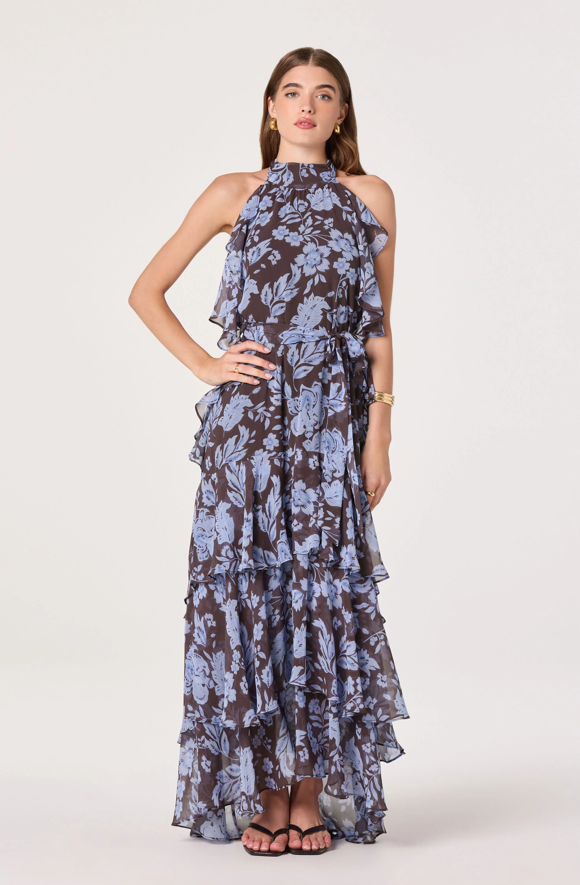 Lae High-Neck Ruffle Maxi Dress