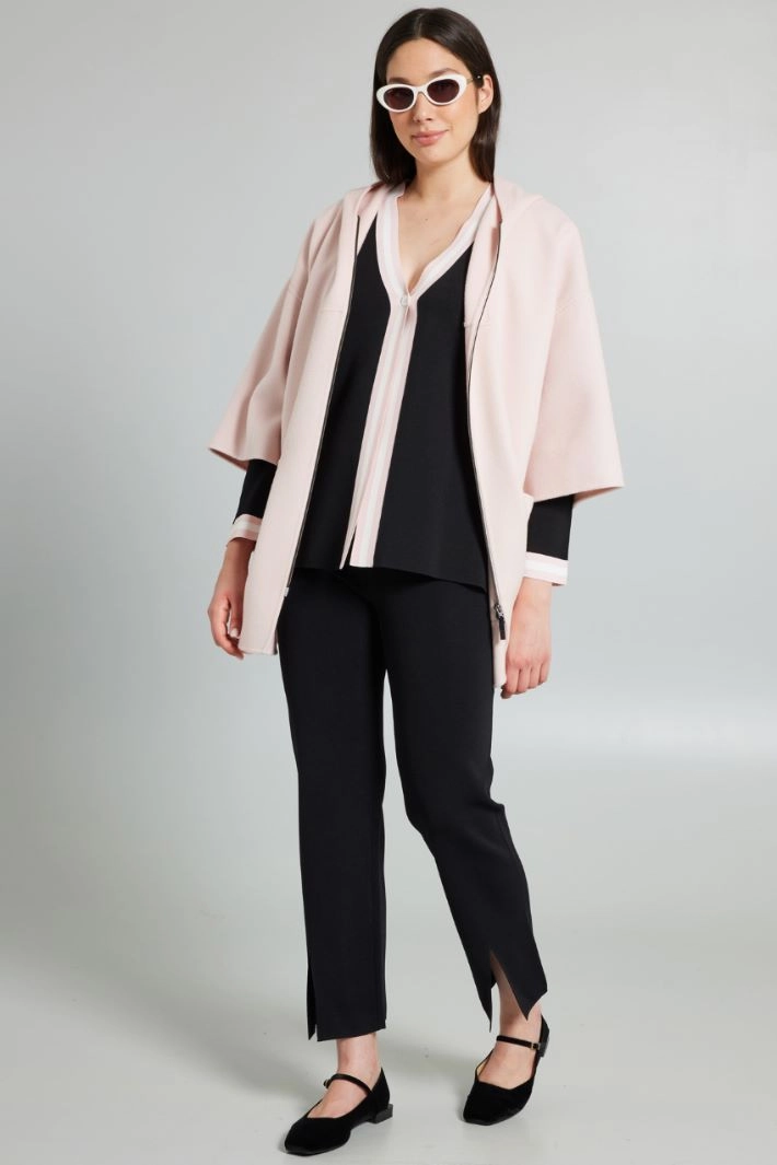 Cardigan with inlaid profiles - BLACK WHITE PINK