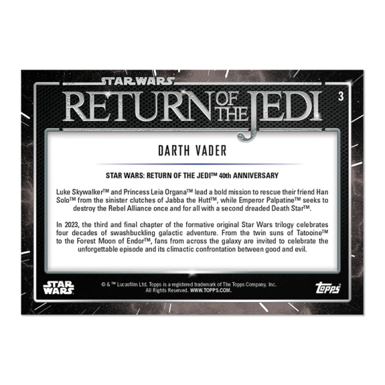 2023 Topps Star Wars: Return of the Jedi™ 40th Anniversary Card #3 - Darth Vader - Topps UK