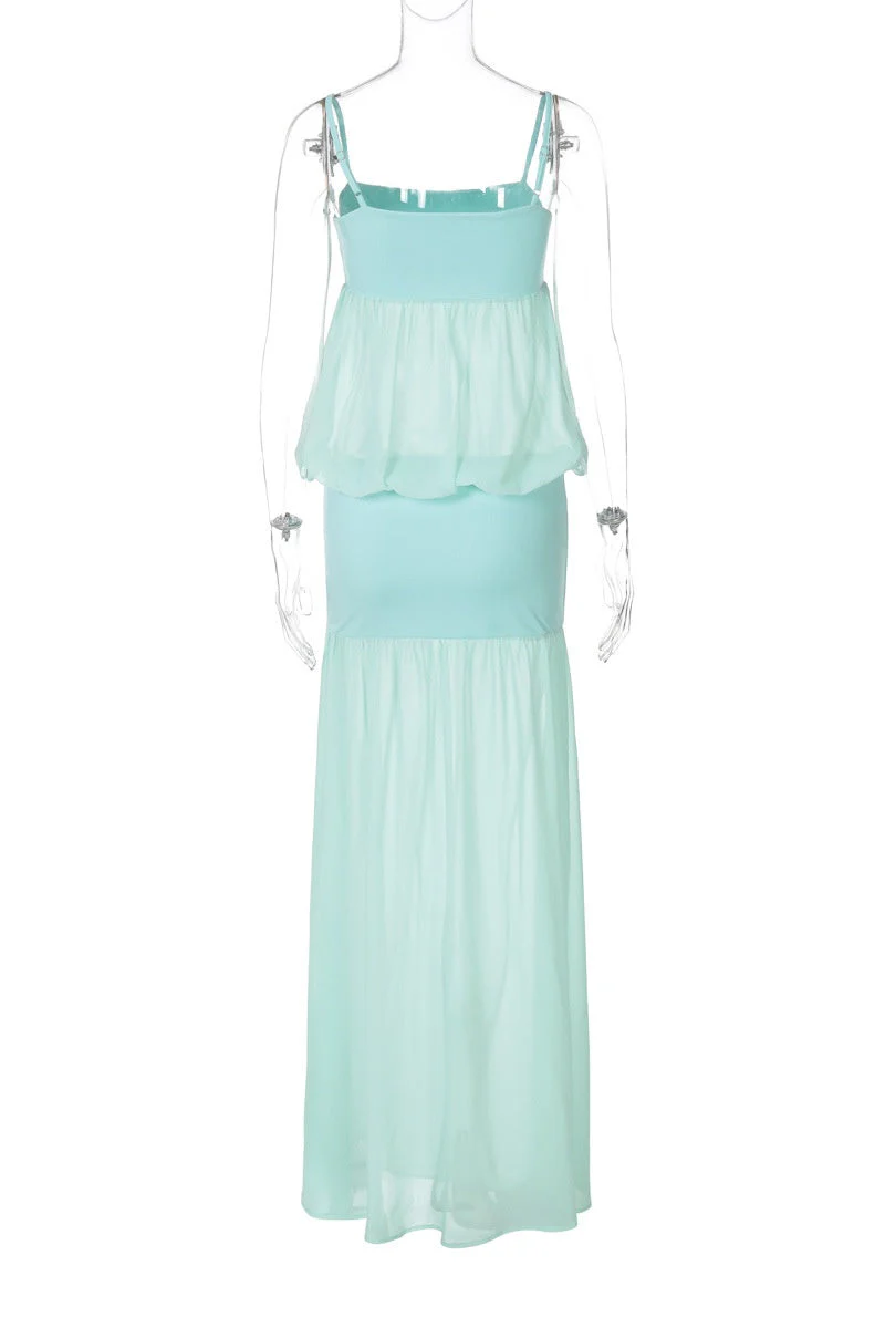 Mint Green Straps Fitted Tiered Dress