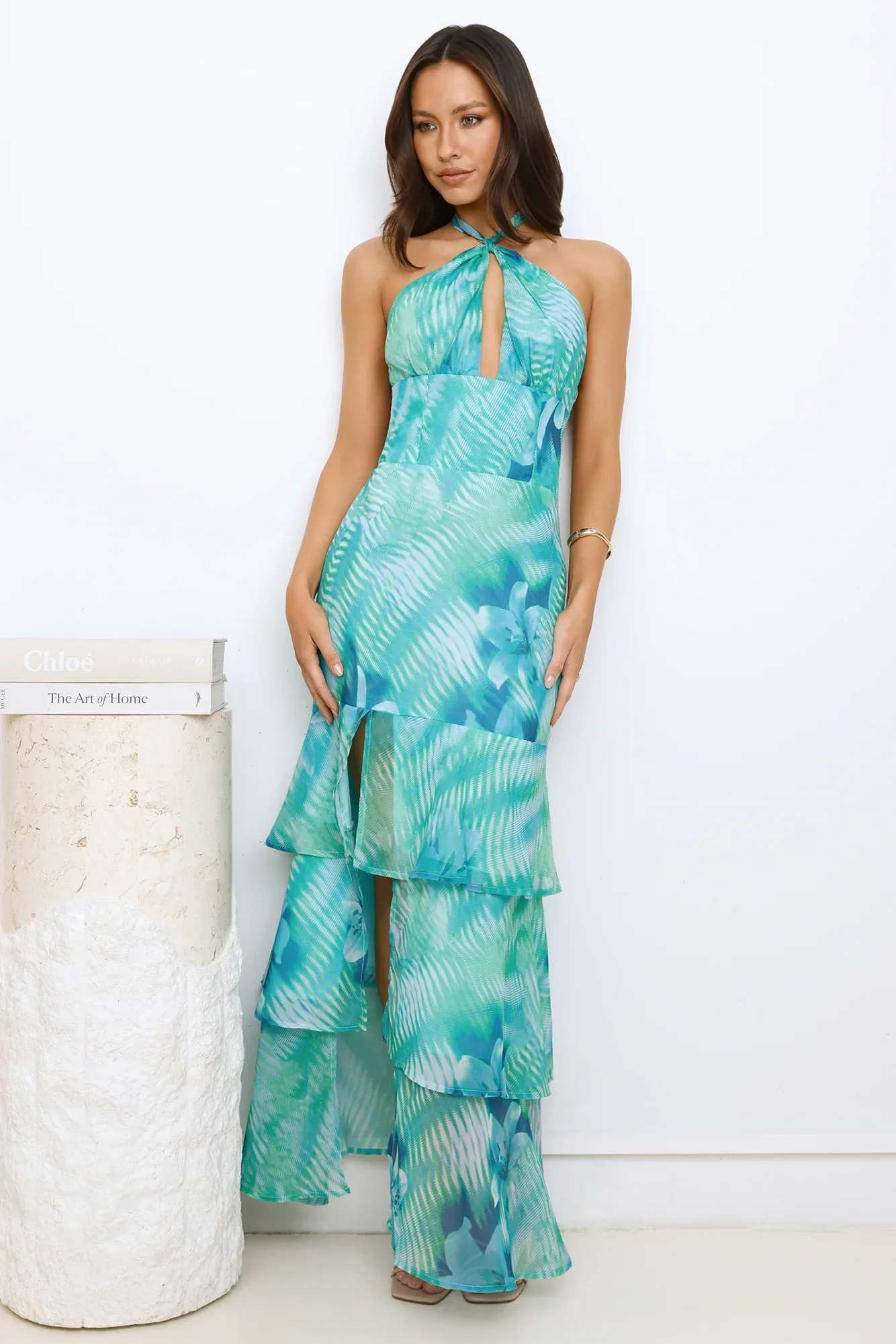 Starlight Stroll Halter Maxi Dress Green