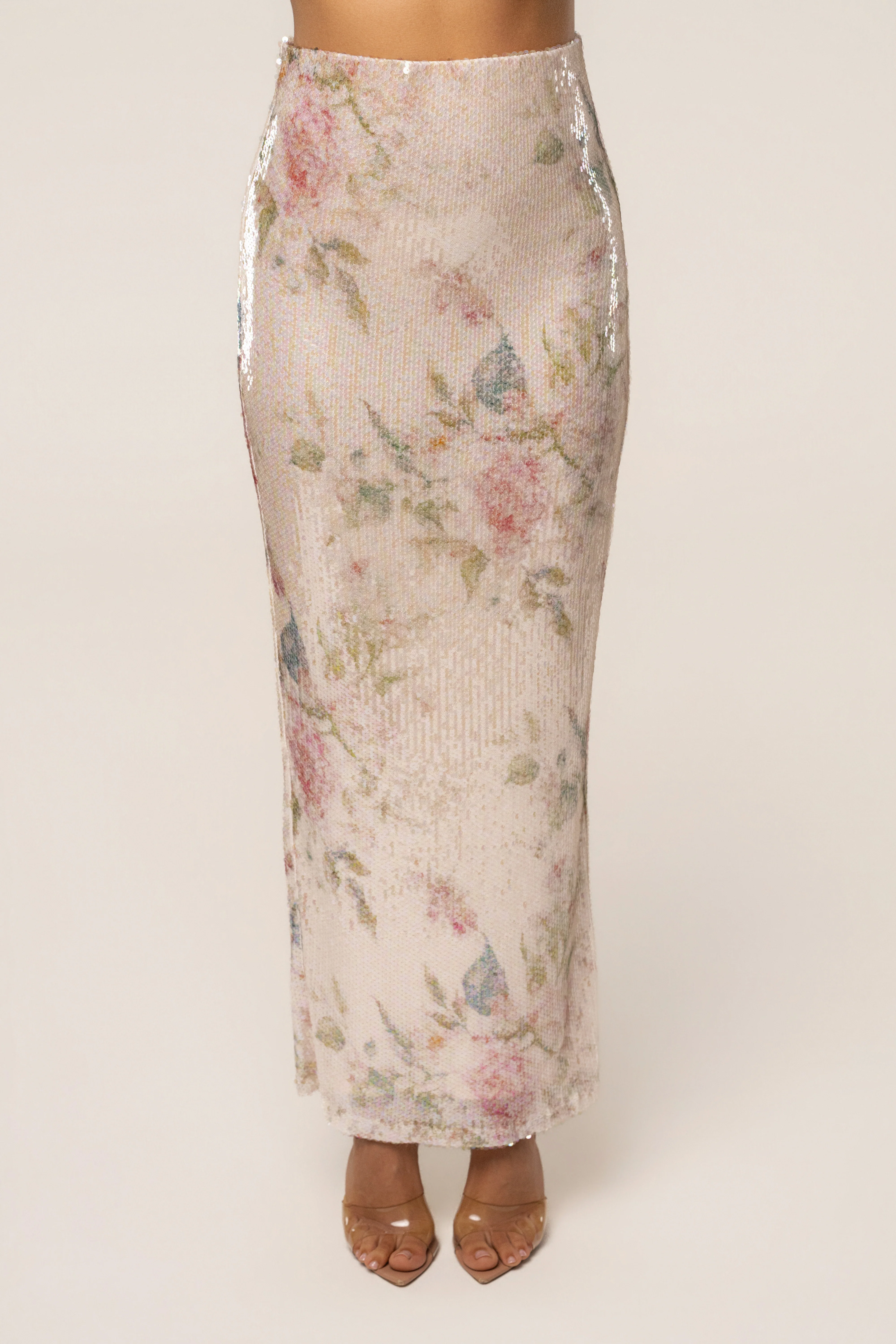 Ivory Floral Villa Nights Sequin Skirt