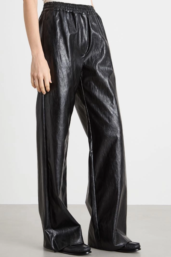 Coated fabric palazzo trousers - BLACK