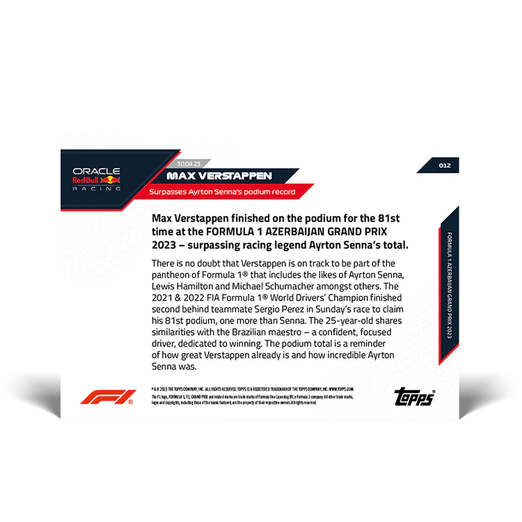 Topps UK - 81st podium surpasses Senna - F1 TOPPS NOW® Card #012