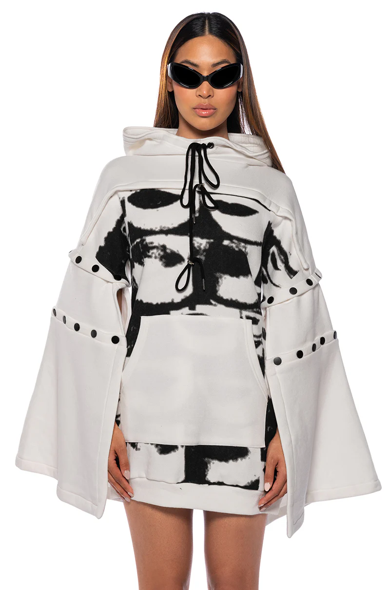 In The Works Bell Sleeve Hoodie Dress