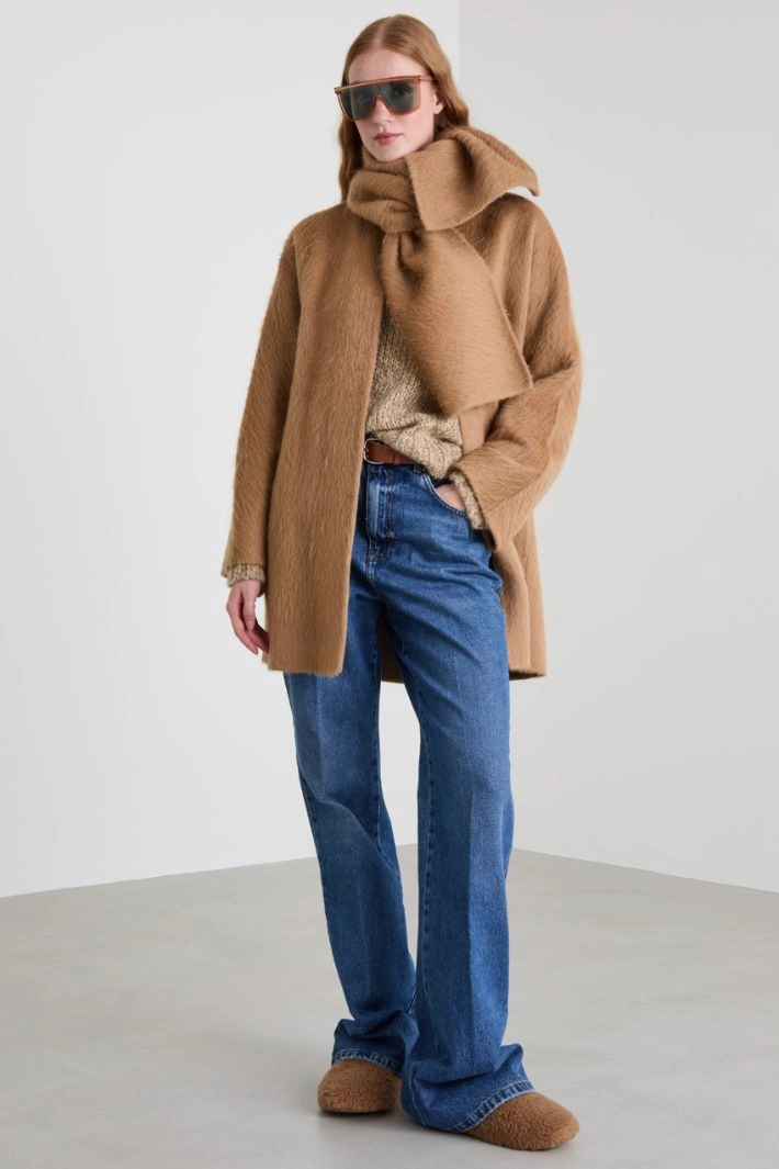 Alpaca coat with scarf - CAMEL